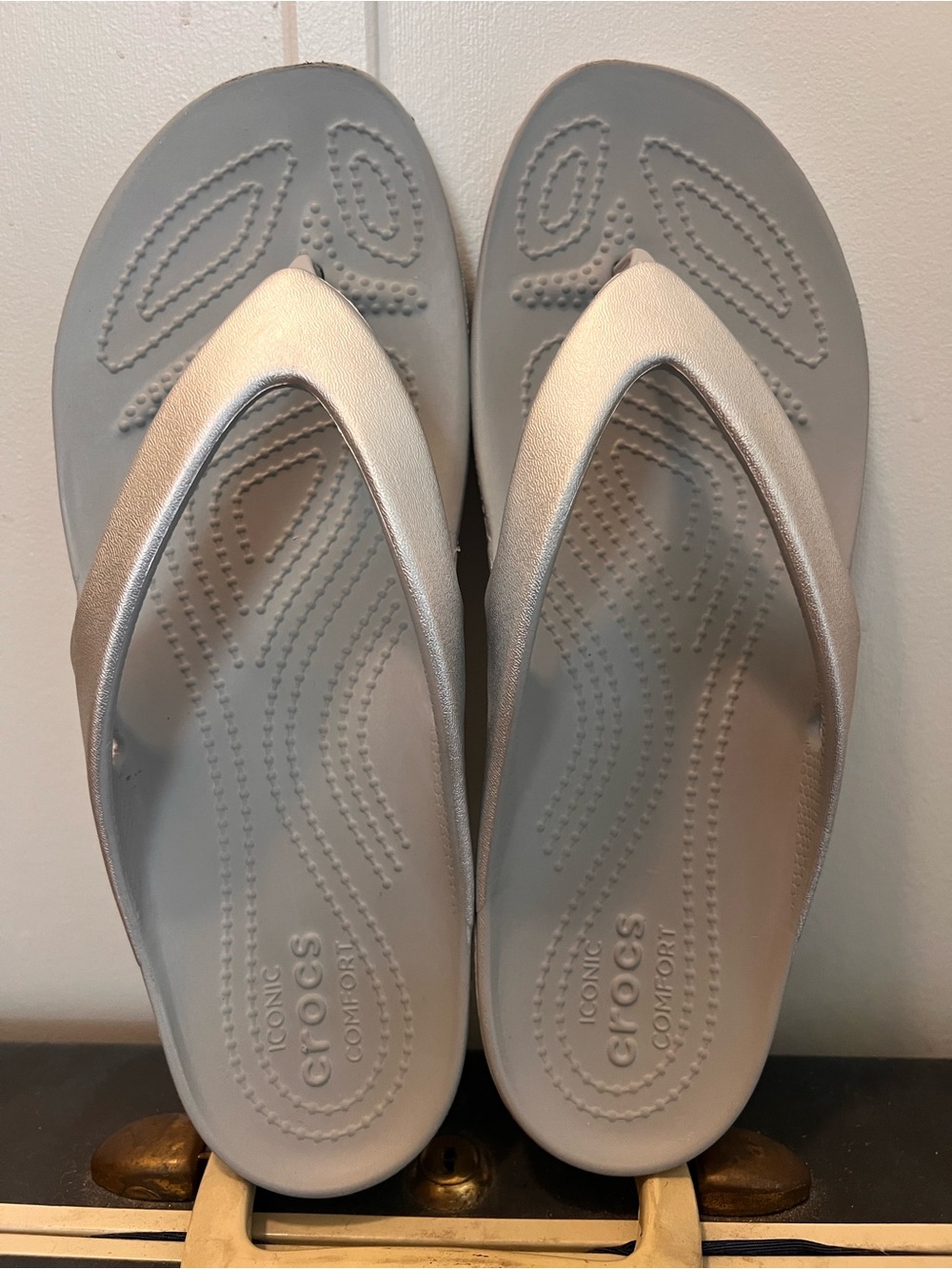 CROCS Women's Silver Metallic Flip Sandals